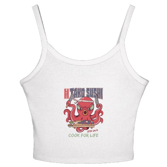 Octopus Sushi Bar Raw fish roll Takoyaki Women's Spaghetti Strap Tank Top