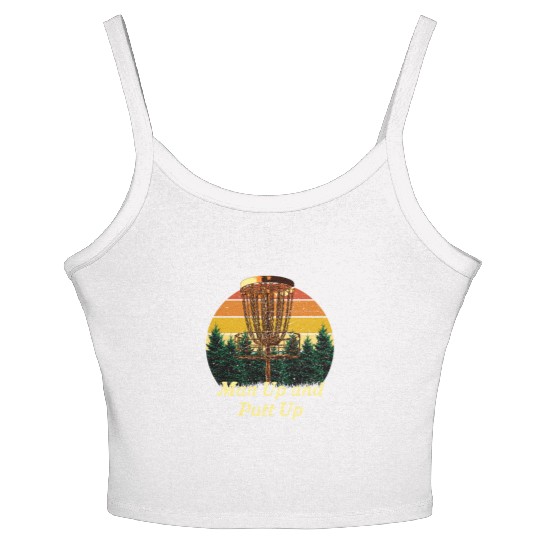 Man Up and Putt Up Funny Disc Golf Humor Golfer Co Women's Spaghetti Strap Tank Top
