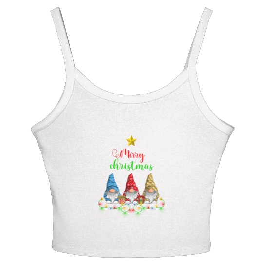 Gnomes Christmas Tree Funny Xmas Holidays Women's Spaghetti Strap Tank Top