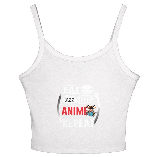 Eat Sleep Anime Repeat Ramen Kawaii Japanese Manga Women's Spaghetti Strap Tank Top