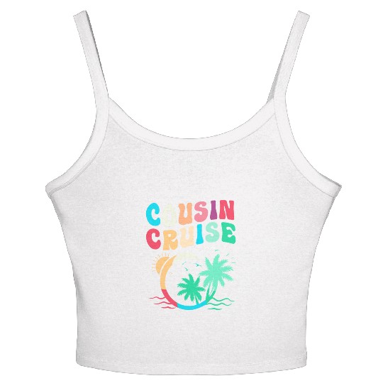 Palm Tree Summer Beach Trip Cousin Cruise Squad Women's Spaghetti Strap Tank Top