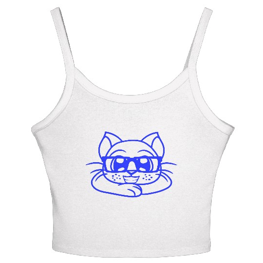 Nerd Cat Horn-rimmed Glasses Geek Smart Kitten Fun Women's Spaghetti Strap Tank Top