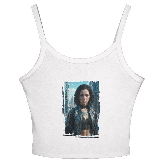 Portrait of a sci-fi cyberpunk girl Women's Spaghetti Strap Tank Top