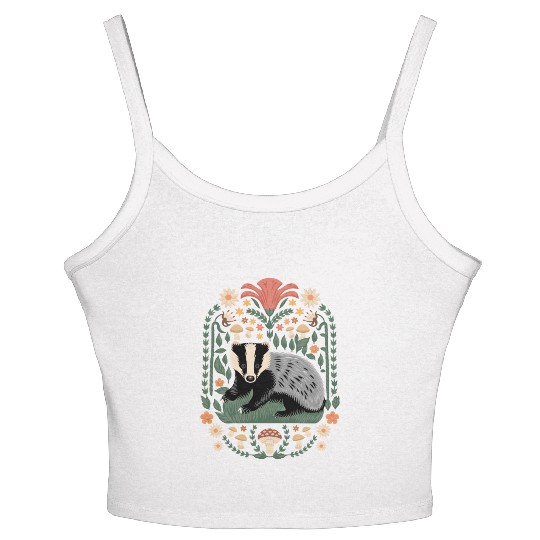 Cottagecore Badge and Mushrooms Harmony Women's Spaghetti Strap Tank Top