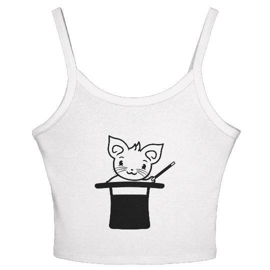 Magical Enchanted Top Hat Cylinder Wizard Cat Sir Women's Spaghetti Strap Tank Top
