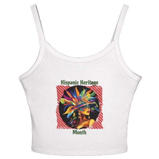 Elegant Hispanic Heritage Month Feathered Mask Women's Spaghetti Strap Tank Top