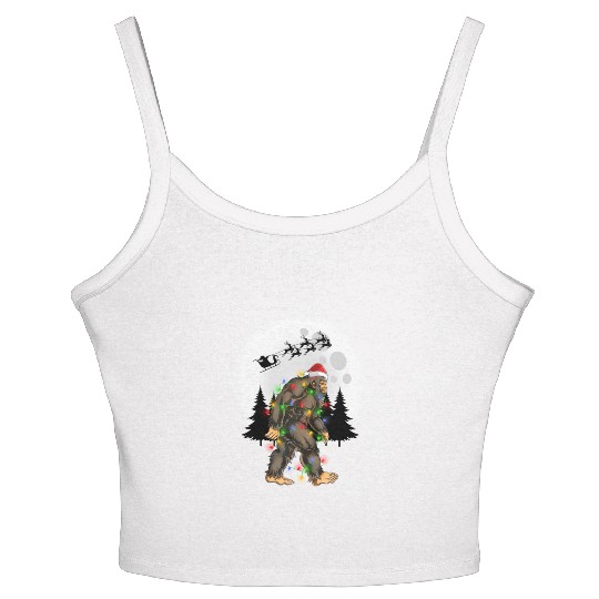 Bigfoot Believe Christmas Tree Sasquatch Santa Women's Spaghetti Strap Tank Top