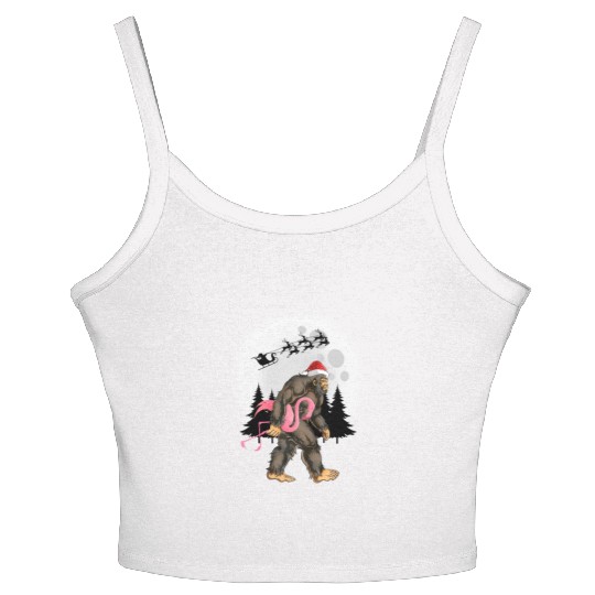 Bigfoot Carrying Flamingo Funny Sasquatch Women's Spaghetti Strap Tank Top