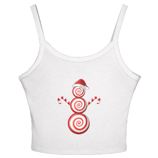 Funny Christmas Women's Spaghetti Strap Tank Top Peppermint Candy Snowman