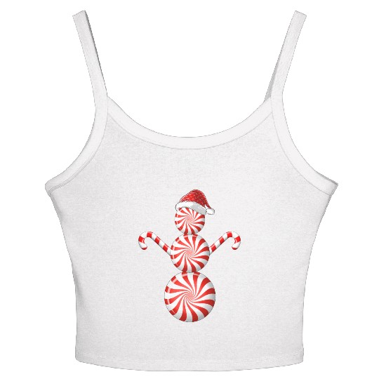 Funny Christmas Women's Spaghetti Strap Tank Top Peppermint Candy Snowman