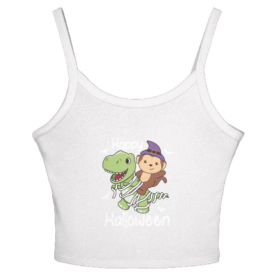 Monkey Happy Halloween T-rex Mummy Costume Women's Spaghetti Strap Tank Top