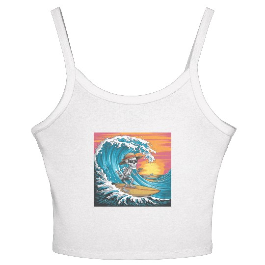 Surfing Skeleton Vibes Surfing Lifestyle Retro Women's Spaghetti Strap Tank Top