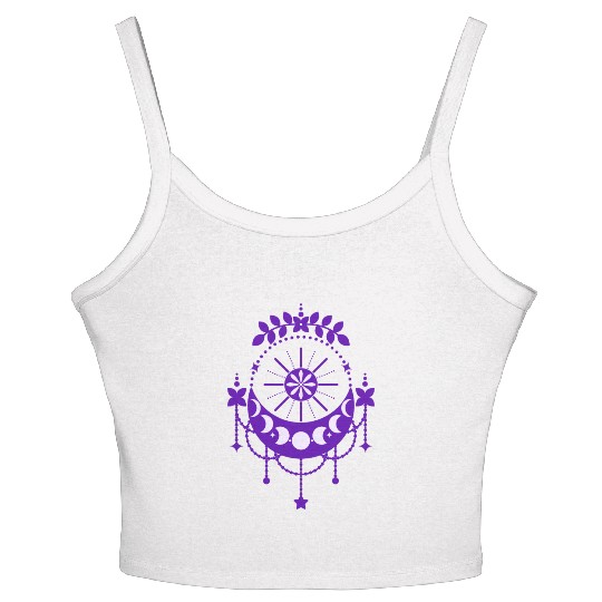 Moon Phase & Purple Flowers Gift for women Women's Spaghetti Strap Tank Top