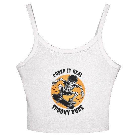 Funny Halloween Design Skeleton Skateboarder Women's Spaghetti Strap Tank Top