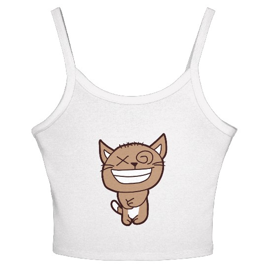 Crazy Cat Weird Funny Eyes Cool Grimace Cartoon Women's Spaghetti Strap Tank Top