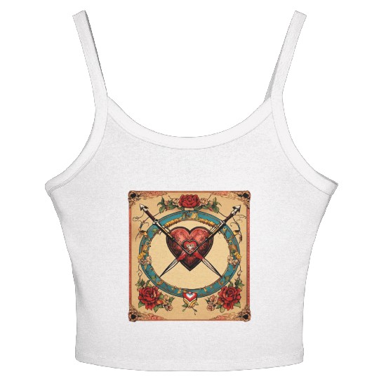 Traditional Tattoo Heart with Cupid Bow Women's Spaghetti Strap Tank Top