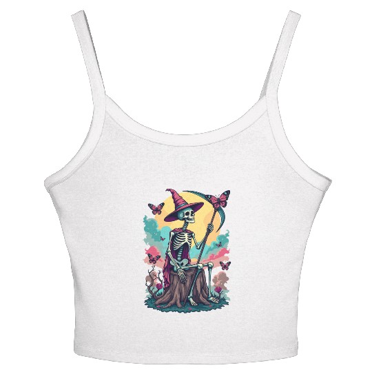 Tarot Card Magical Skeleton Death and Plants Women's Spaghetti Strap Tank Top