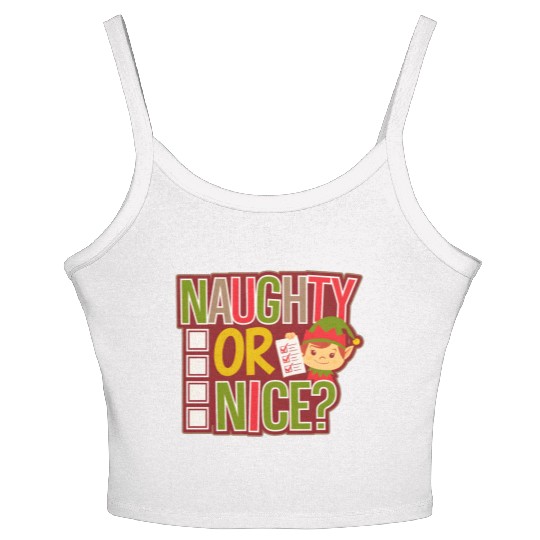 Playful Elf Naughty or Nice Holiday Fun Women's Spaghetti Strap Tank Top