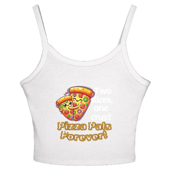 Cheesy Together: Two Slices, One Heart! Women's Spaghetti Strap Tank Top