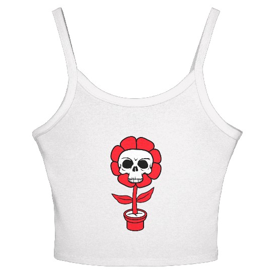 Evil Skull Flower Horror Halloween Skeleton Head Women's Spaghetti Strap Tank Top