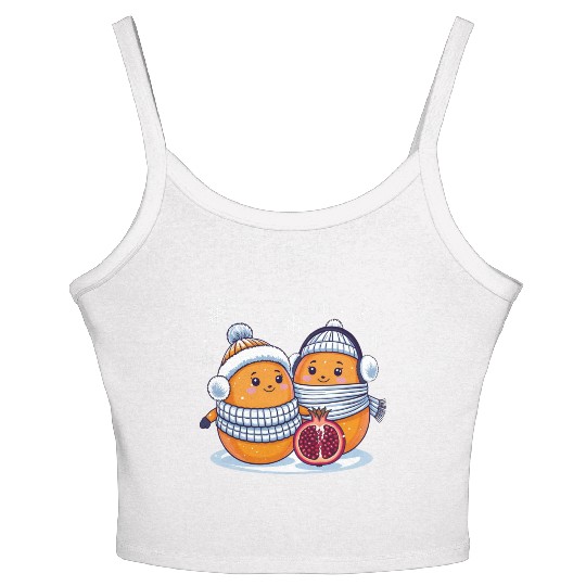 Cozy Winter Fruits: Oranges & Pomegranate Women's Spaghetti Strap Tank Top