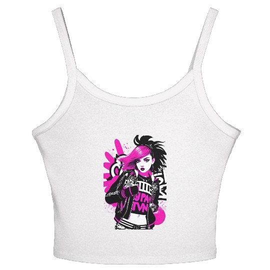Urban Punk Street Art with Neon Pink Accents Women's Spaghetti Strap Tank Top