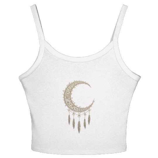 Elegant Moon With Feathers Women's Spaghetti Strap Tank Top