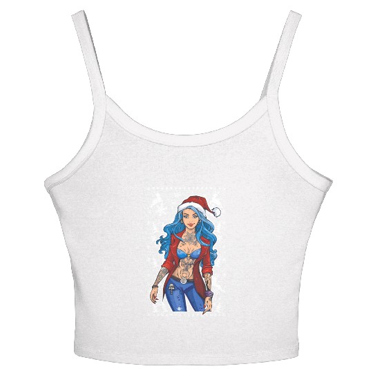 03 Sexy Christmas Woman Blue Hear Deer Tattoos Women's Spaghetti Strap Tank Top