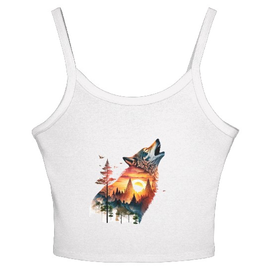 Vintage Wolf Moon Graphic Women's Spaghetti Strap Tank Top – Retro 90s