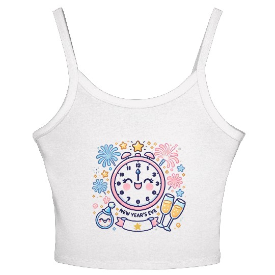 Celebrate New Year's Eve, Fun Clock and Fireworks Women's Spaghetti Strap Tank Top