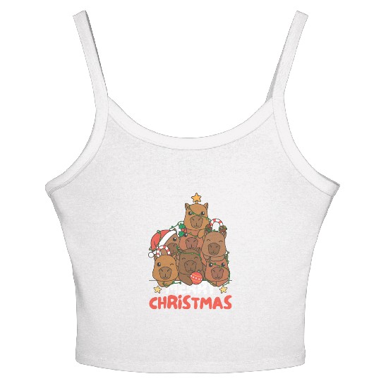 Capybara Christmas Tree Merry Christmas Women's Spaghetti Strap Tank Top