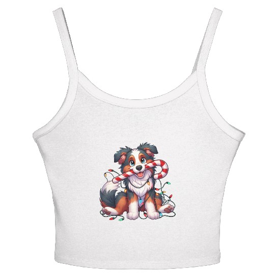 Christmas Dog Australian Shepard Lights Women's Spaghetti Strap Tank Top