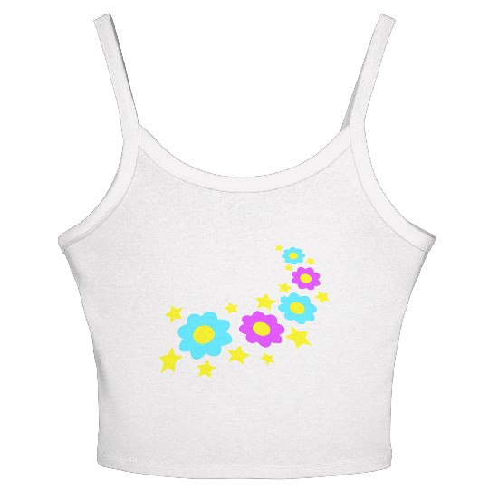 Many Pretty Daisy Flowers Decorative Stars Design Women's Spaghetti Strap Tank Top