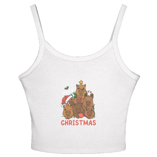 Capybara Christmas Tree Merry Christmas Women's Spaghetti Strap Tank Top