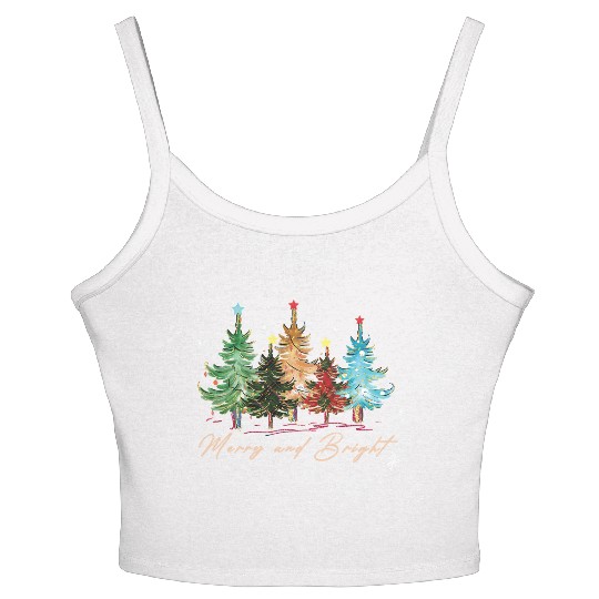 Merry and Bright Trees Vintage Christmas Tree Xmas Women's Spaghetti Strap Tank Top