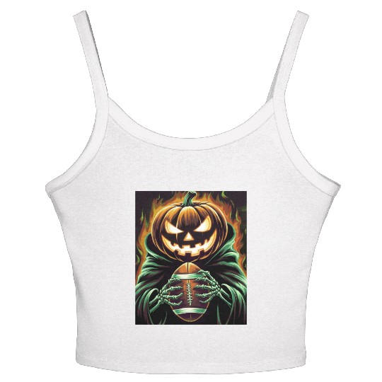 Spooky Halloween Football Jack-O'-Lantern pumpkin Women's Spaghetti Strap Tank Top