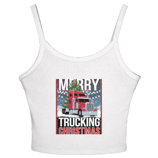 Merry Trucking Christmas Festive Semi-Truck Card Women's Spaghetti Strap Tank Top
