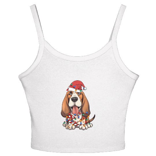 Basset Hound Santa Christmas Lights Dog Lover Women's Spaghetti Strap Tank Top