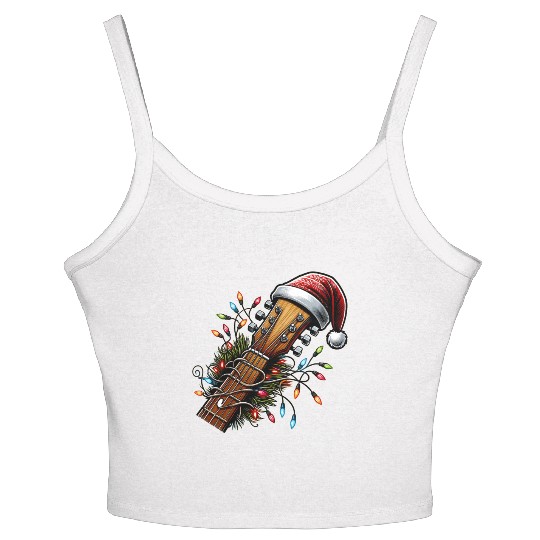 Guitar Player Guitarist Christmas Hat Xmas Women's Spaghetti Strap Tank Top