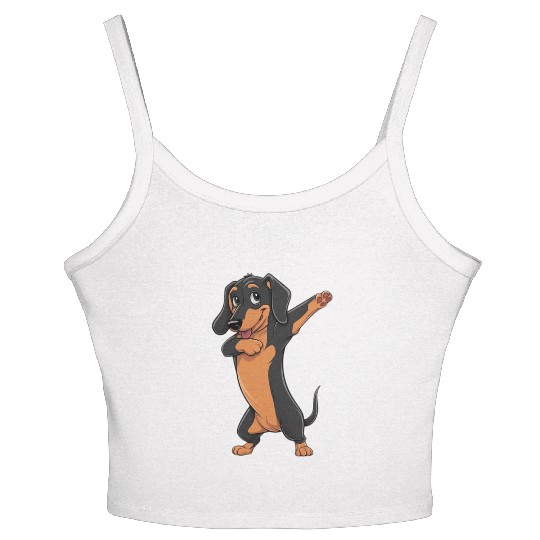 Dabbing dance post Dachshund dog lovers pet love Women's Spaghetti Strap Tank Top