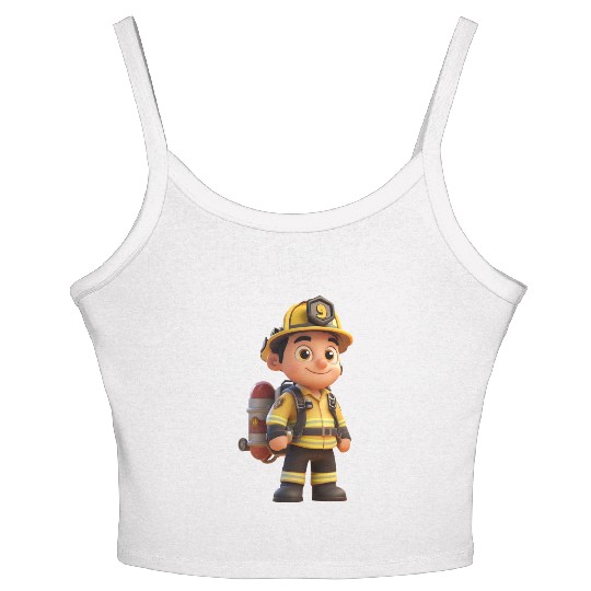 Friendly Firefighter Cartoon Character Women's Spaghetti Strap Tank Top