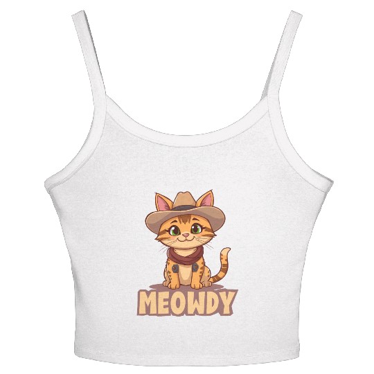Cowboy Cat "Meowdy" Western yellow wild west cat Women's Spaghetti Strap Tank Top