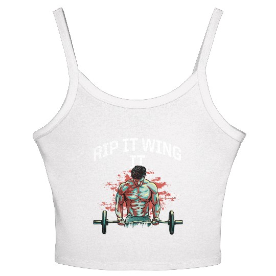 Rip It Wing It Funny Workout Humor Gym Sayings Fit Women's Spaghetti Strap Tank Top