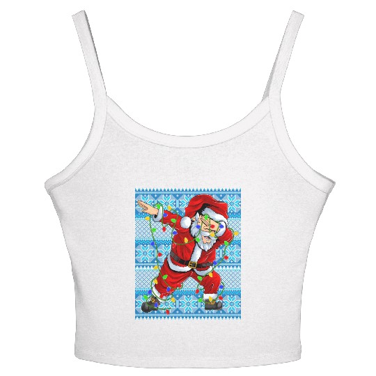 Dabbing Santa Christmas Tree Lights Women's Spaghetti Strap Tank Top