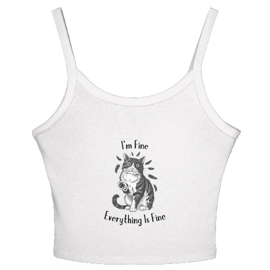 Black Cat Says I'm Fine Everything Is Fine Women's Spaghetti Strap Tank Top
