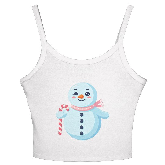Whimsical Snowman with Candy Cane Women's Spaghetti Strap Tank Top