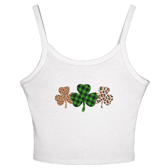 St Patricks Day Lucky Irish Green Plaid Shamrock Women's Spaghetti Strap Tank Top