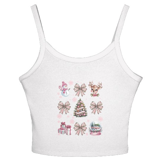 Christmas Coquette Bow, Cute Christmas Snowman Women's Spaghetti Strap Tank Top