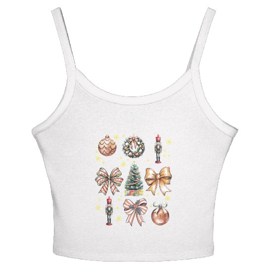 Christmas Coquette Bow, Cute Christmas Tree Women's Spaghetti Strap Tank Top