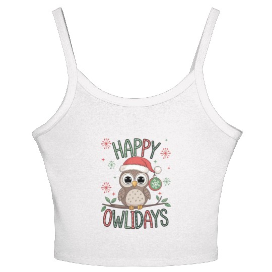 Happy Owlidays Funny Christmas Holidays Owl Lover Women's Spaghetti Strap Tank Top